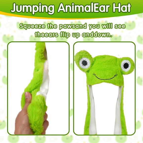 2 Pack Animal Hats Frog & Duck Plush Moving Ears Unisex for Halloween Cosplay - Picture 3 of 7